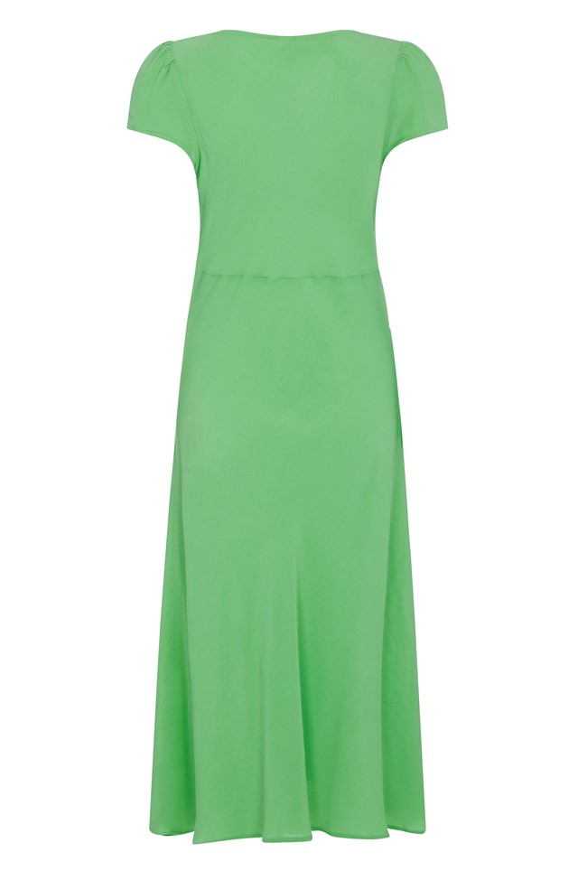 Crepe Midi Dress with Short Sleeves in Fresh Green With A Button ...