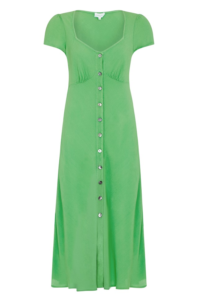 Crepe Midi Dress with Short Sleeves in Fresh Green With A Button ...