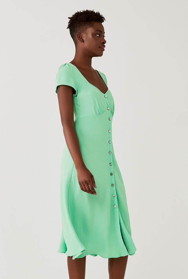 Crepe Midi Dress with Short Sleeves in 