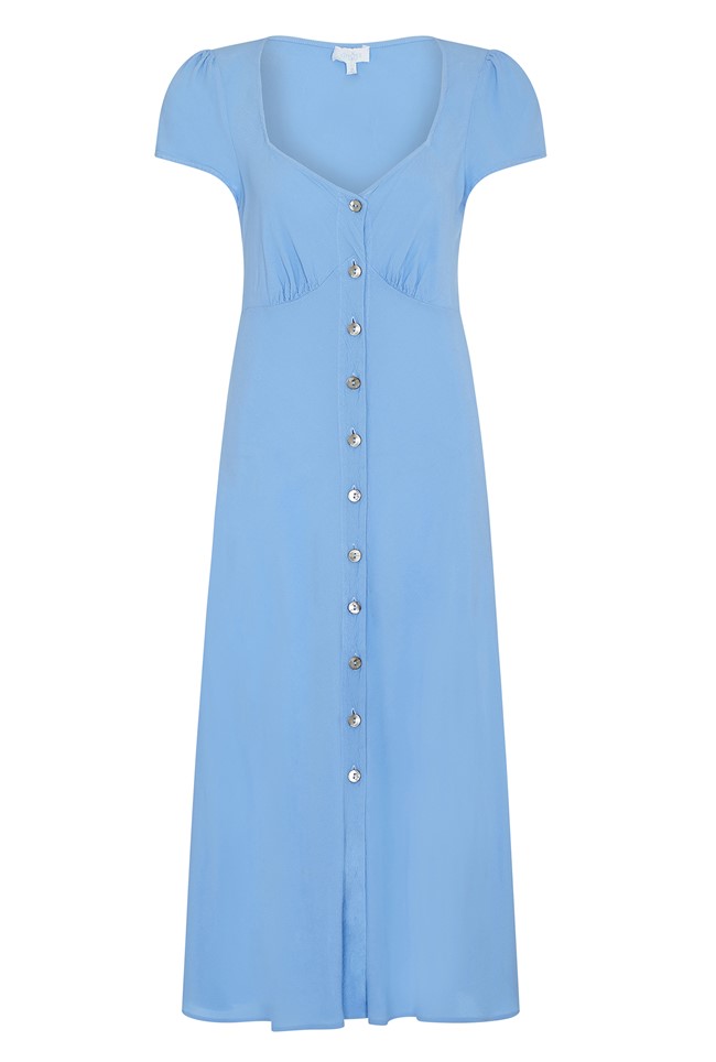 Crepe Midi Dress with Short Sleeves in Blue | Ghost London