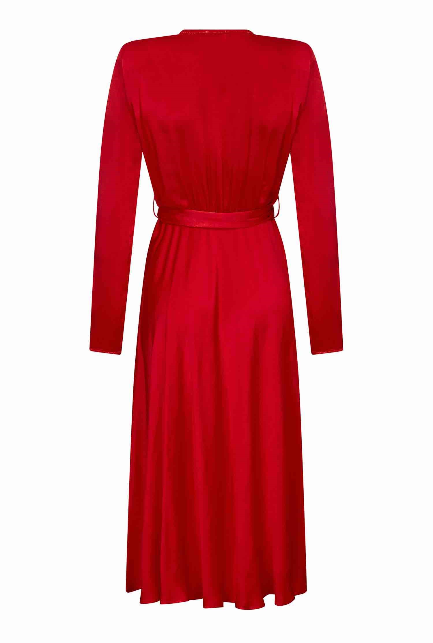 Meryl Red Midi Dress w/ Wrap Tie | Ghost London