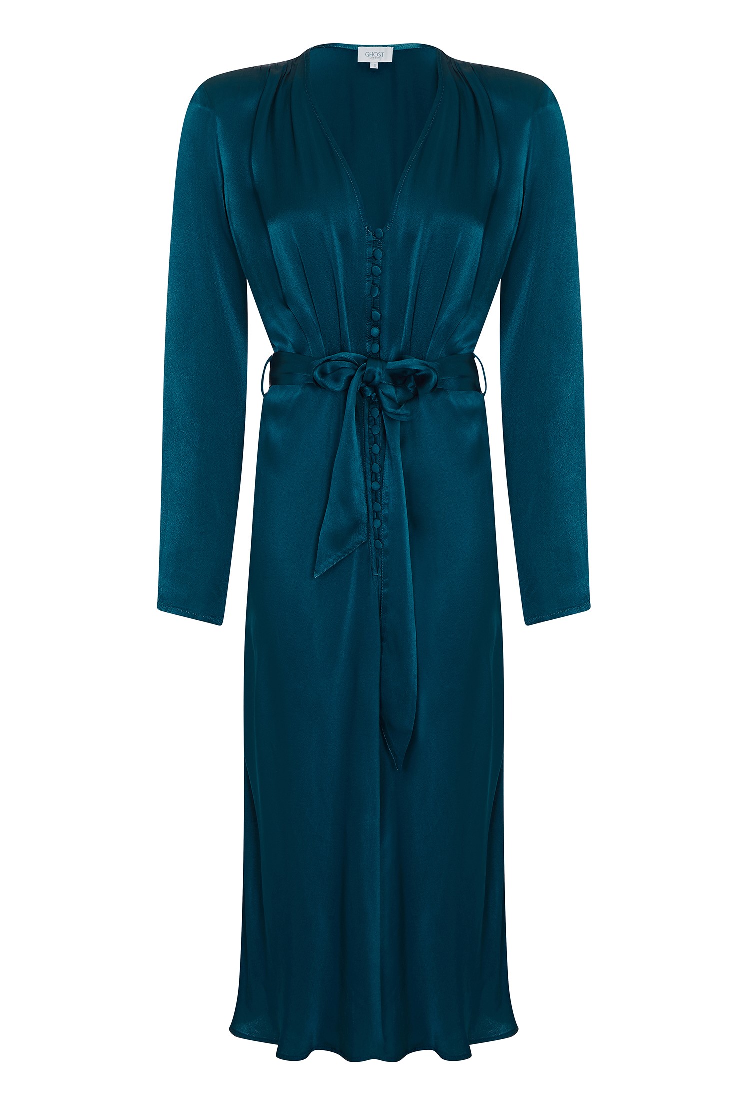 Meryl Majolica Blue Midi Dress w/ Wrap Tie | Ghost London