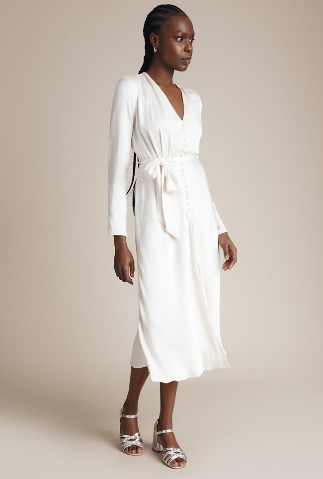 Meryl Ivory Midi Dress w/ Wrap Tie 