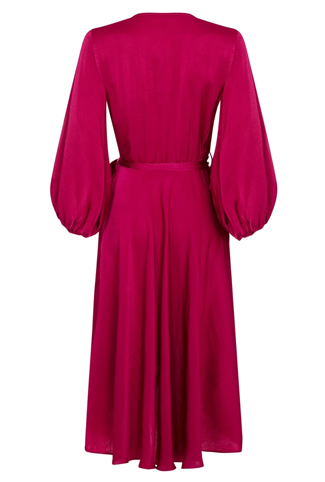 Aggie Berry Satin Wrap Dress with Sleeves | Ghost London