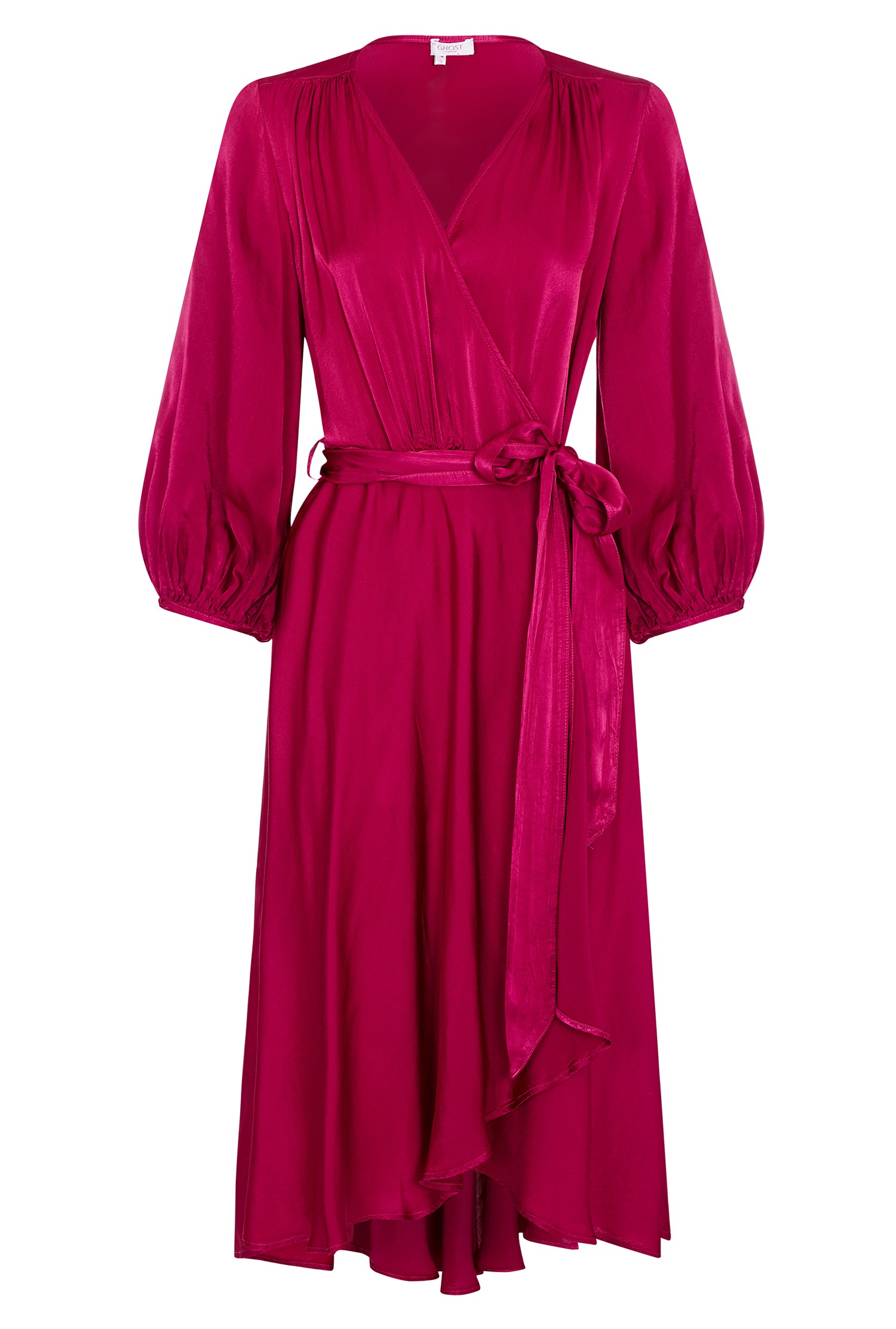Aggie Berry Satin Wrap Dress with Sleeves | Ghost London