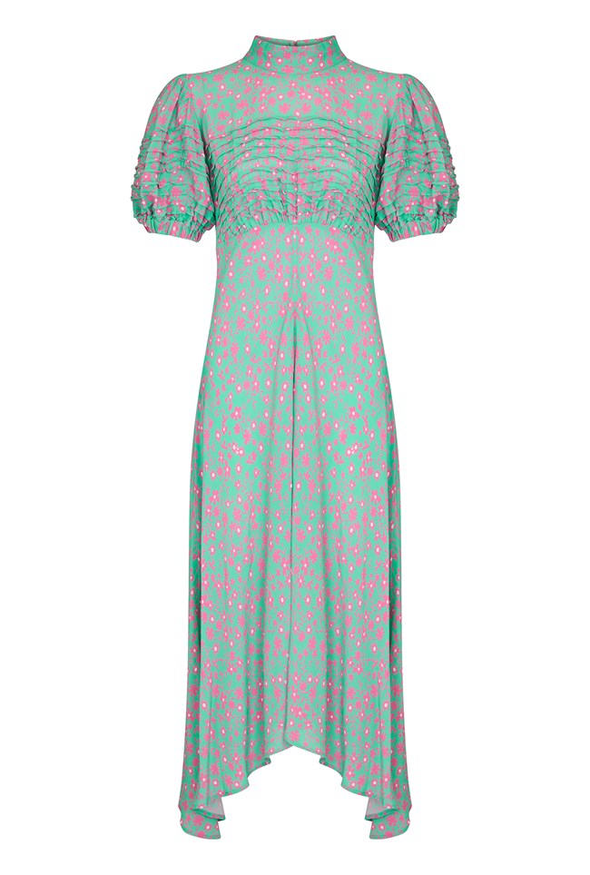 Jenna Aqua and Pink Print Midi Dress | Ghost London