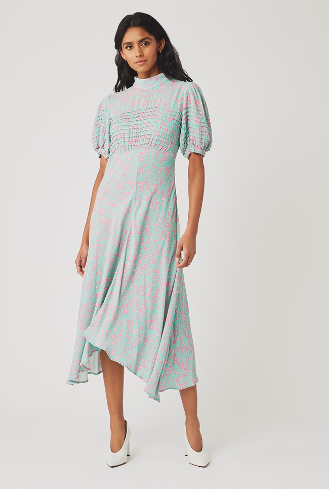 Jenna Aqua and Pink Print Midi Dress | Ghost London