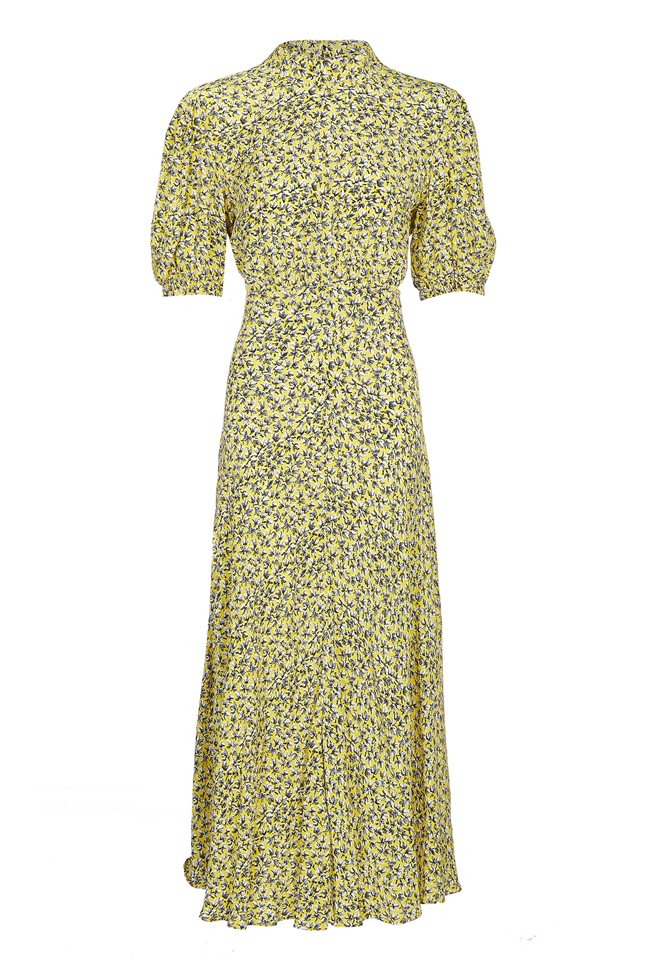 Crepe Midi Dress with Short Sleeves in Yellow Print | Ghost London