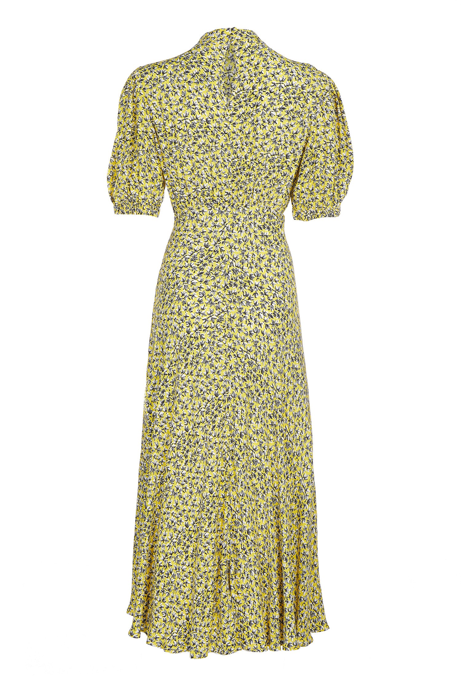 Crepe Midi Dress with Short Sleeves in Yellow Print | Ghost London