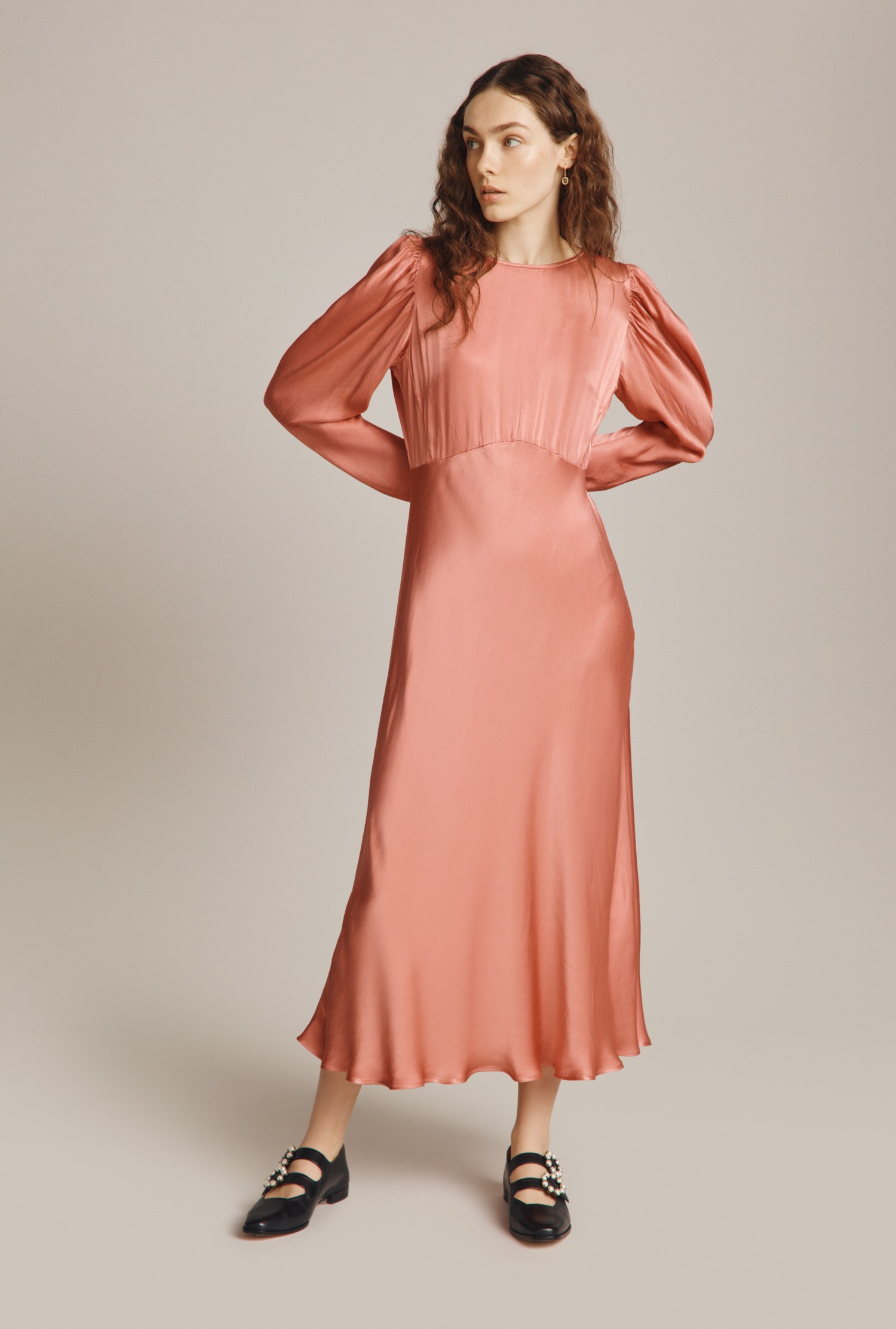 Rosaleen Pink Satin Dress | Ghost London