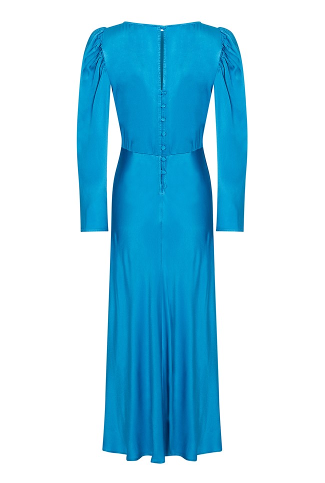 Rosaleen Turquoise Satin Dress | Ghost London