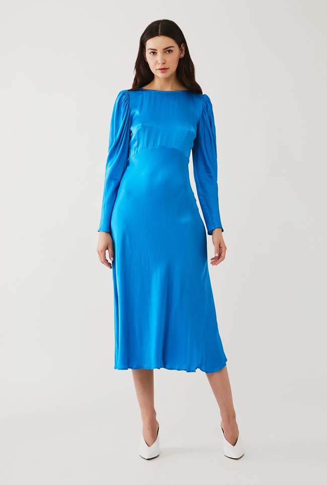 Rosaleen Turquoise Satin Dress | Ghost London
