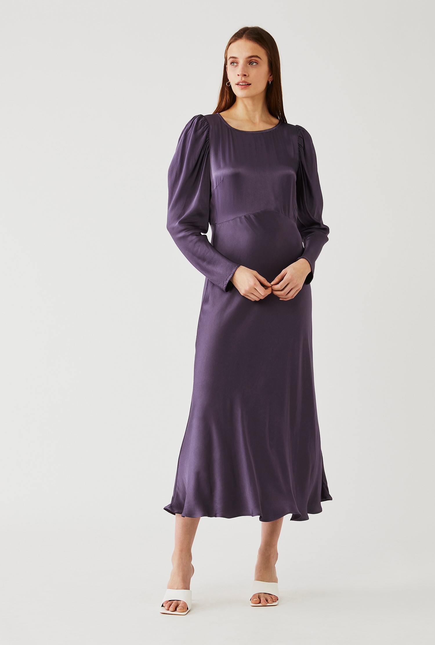 Rosaleen Deep Mauve Satin Dress | Ghost London