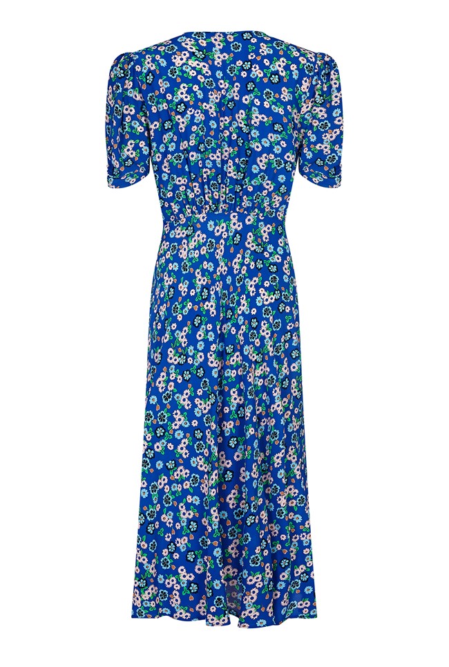 Crepe Midi Dress with Short Sleeves in Blue Print | Ghost London