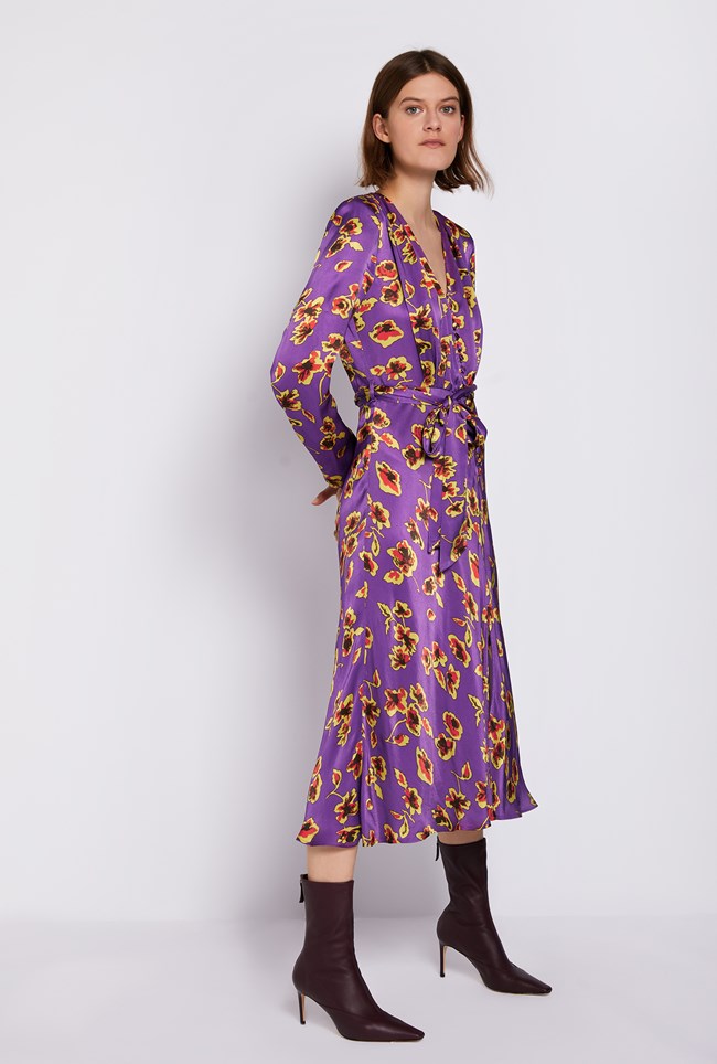 Meryl Flower Print Midi Dress w/ Wrap Tie | Ghost London