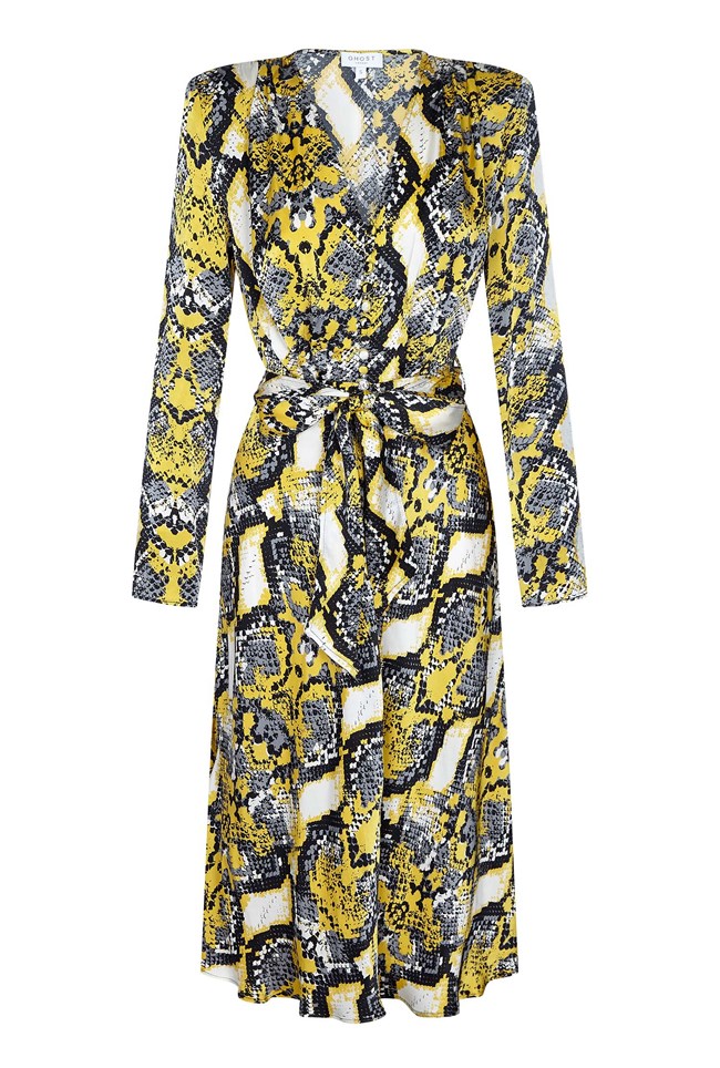 Meryl Snakeskin Print Midi Dress w/ Wrap Tie | Ghost London