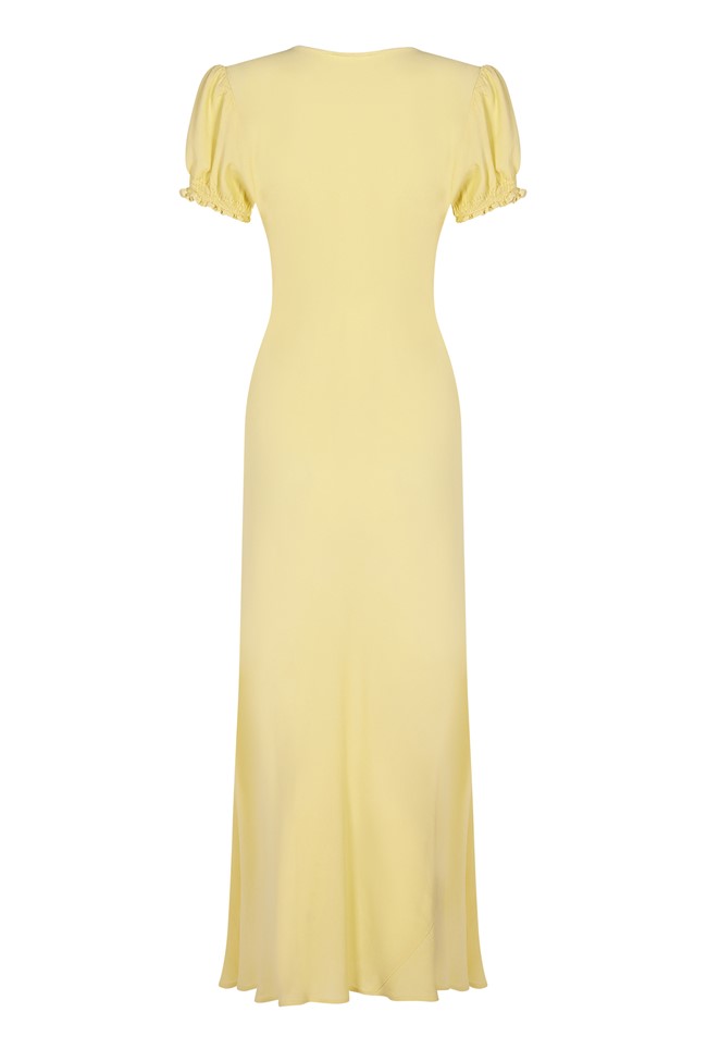 Poet Yellow Midi Dress with Short Sleeves | Ghost London