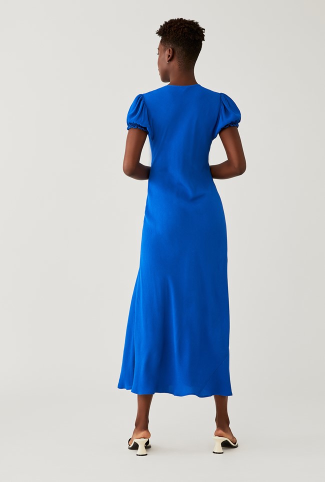 Poet Blue Midi Dress with Short Sleeves | Ghost London