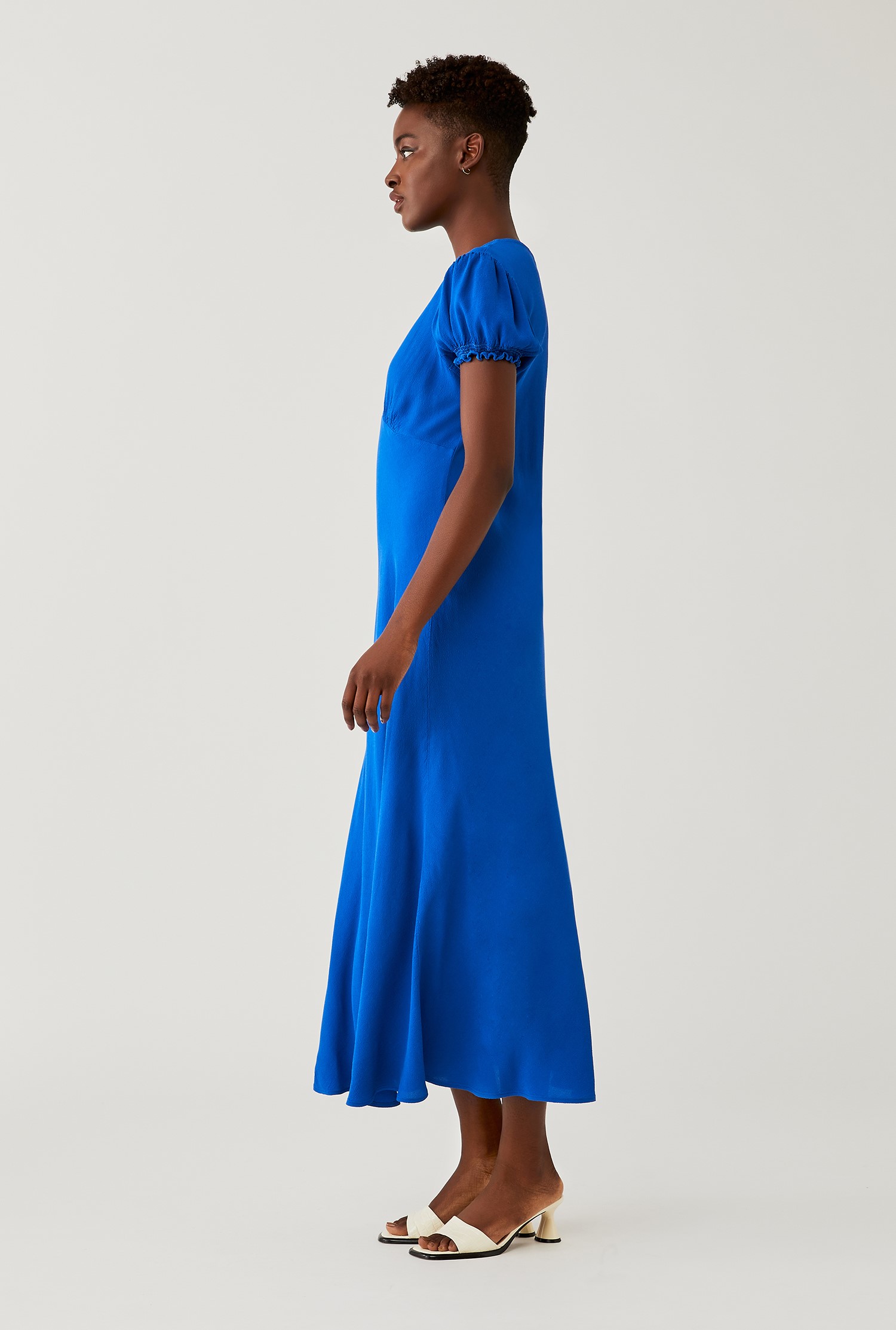 Poet Blue Midi Dress with Short Sleeves | Ghost London