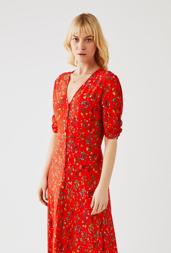 Crepe Maxi Dress with 3/4 Sleeves in Red Print | Ghost London