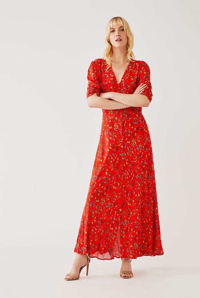 crepe maxi dress with sleeves