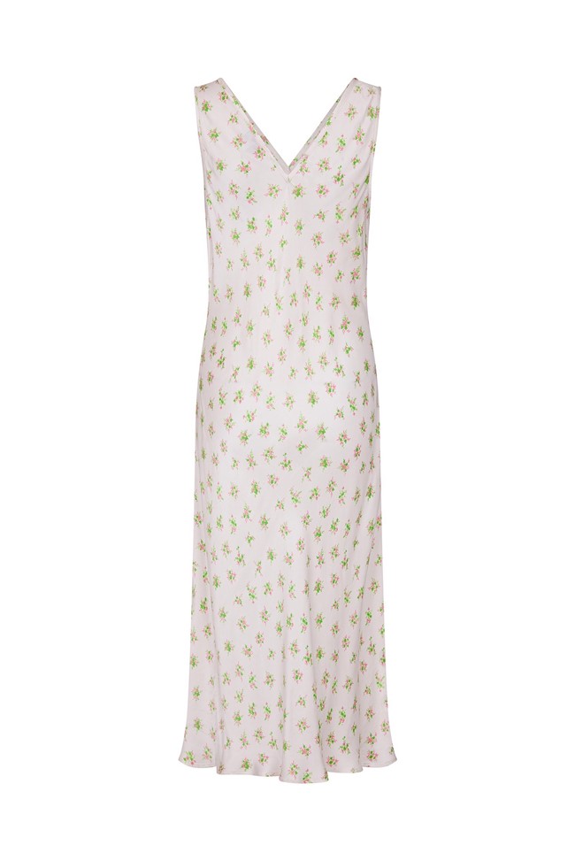 Satin Midi Sleeveless Dress in Cream Print | Ghost London