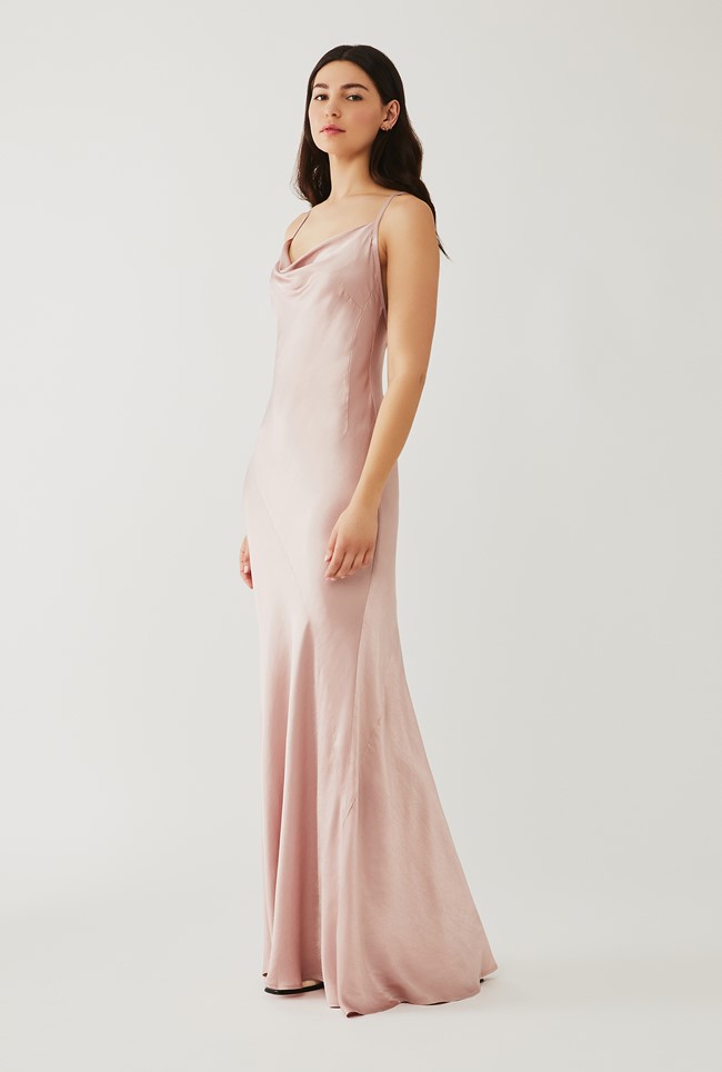 long pink satin dress