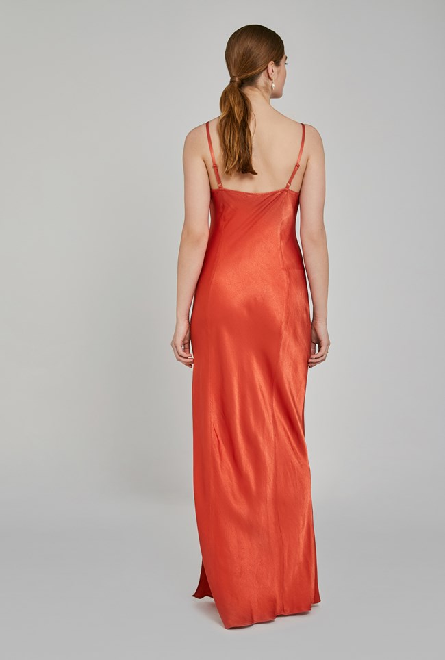 Stella Orange Long Satin Dress with Side Split | Ghost London