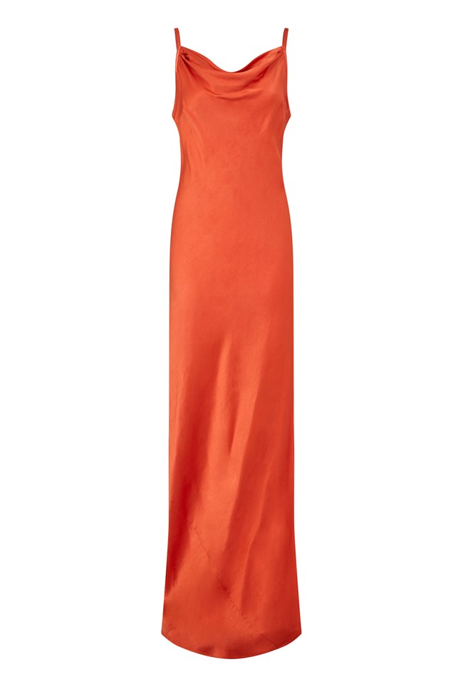 Stella Orange Long Satin Dress with Side Split | Ghost London