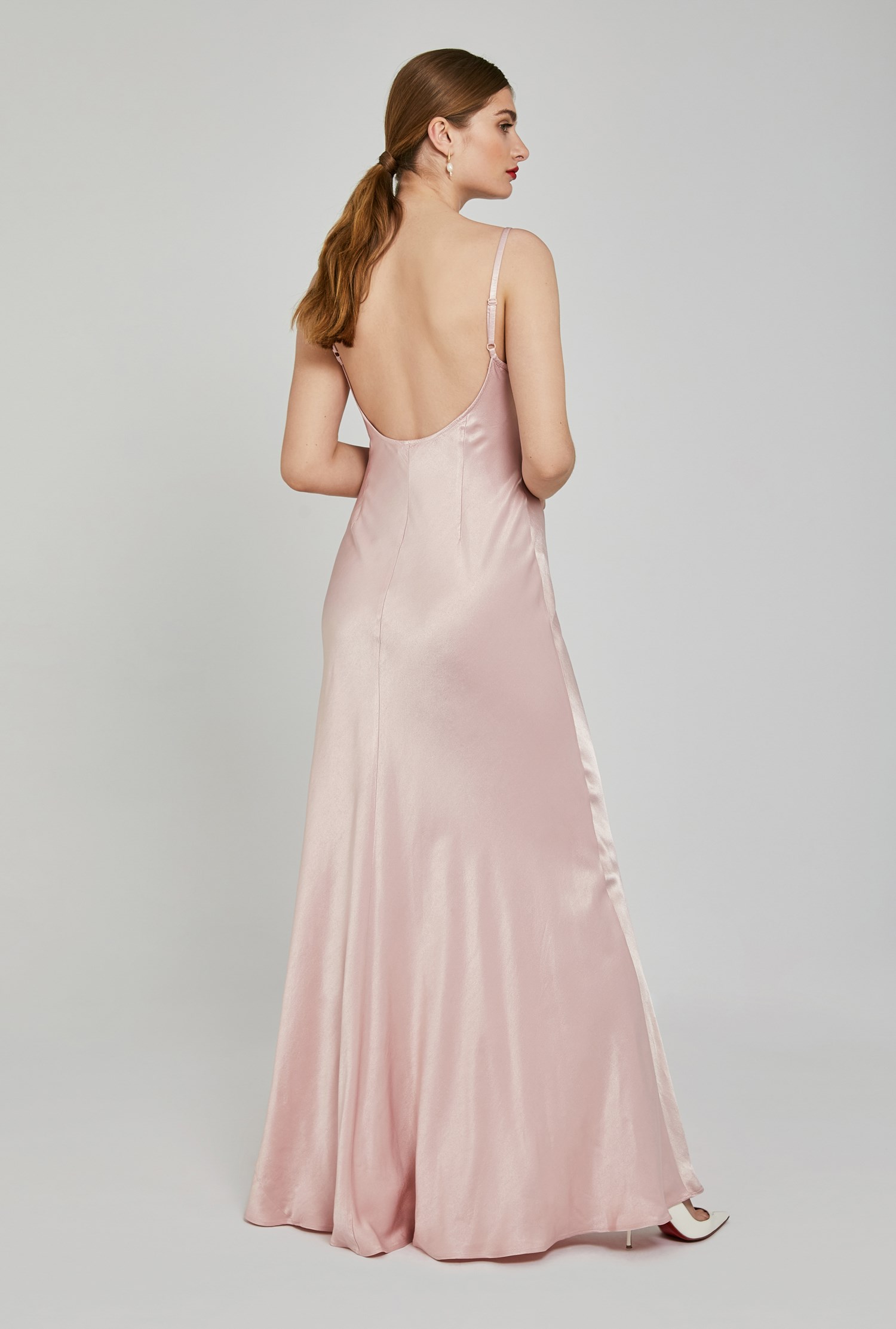 Drew Long Satin Dress, Pastel Pink | Ghost London