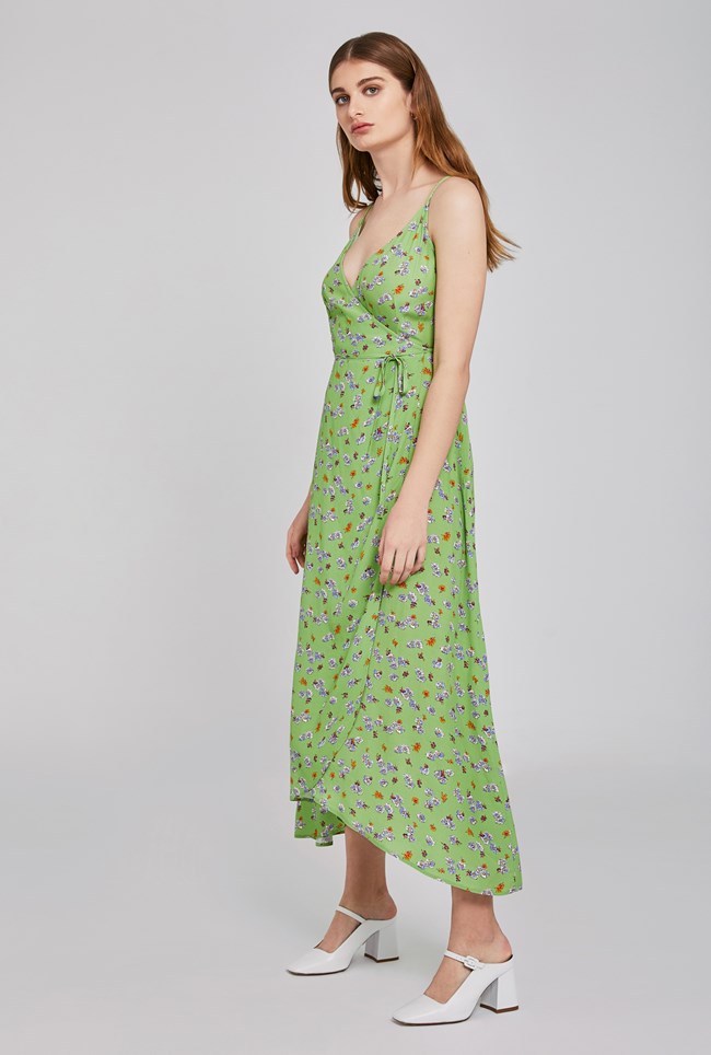 Bibi Green Floral V-Neck Wrap Dress | Ghost London