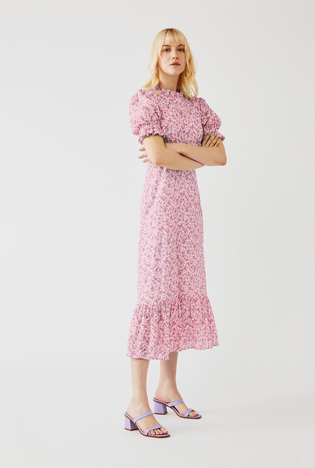 Cotton Midi Dress with Short Sleeves in 