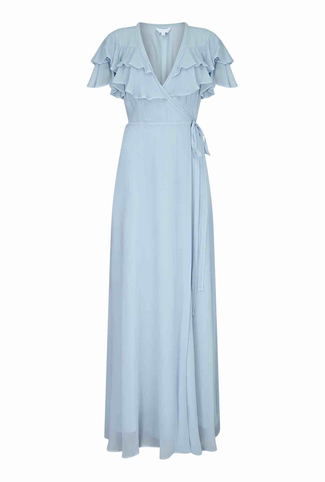 Classic Wrap Dress with Short Sleeves in Light Blue | Ghost London