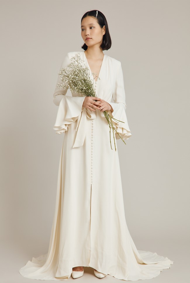 Viola Flute-Sleeve Wedding Dress
