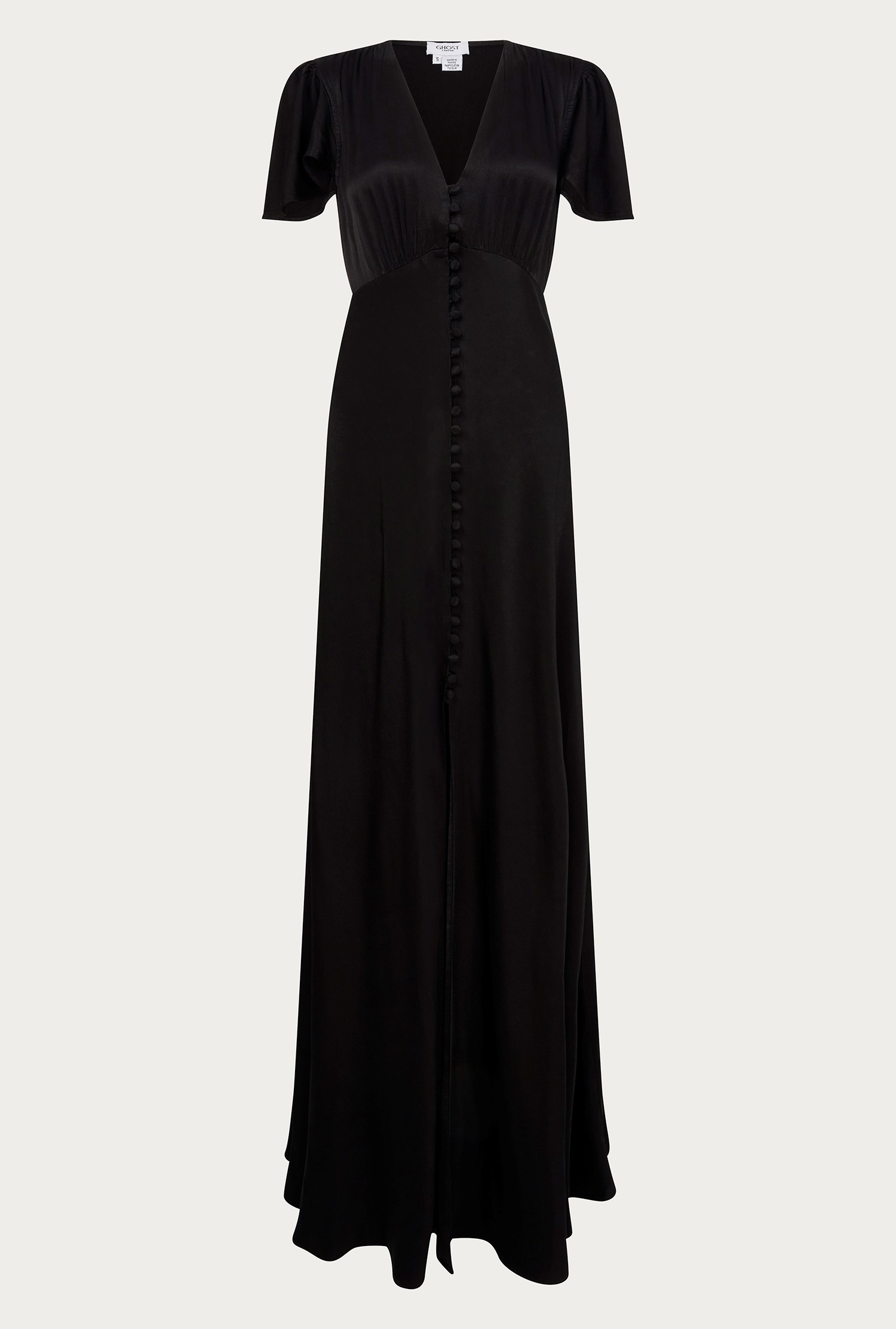 Delphine Black Satin Maxi Dress | Ghost London