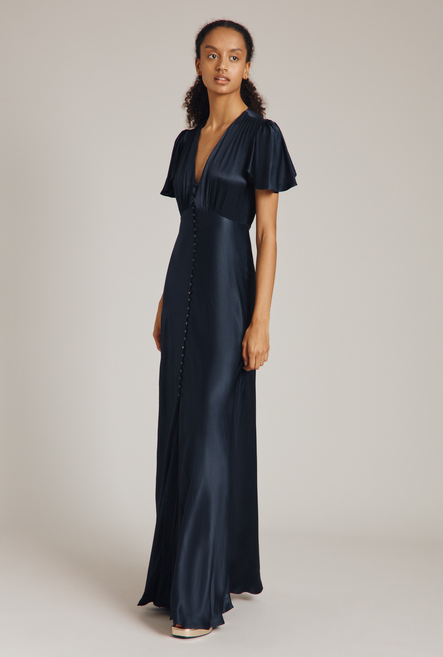 Delphine Navy Satin Maxi Dress Ghost London