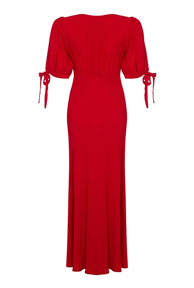 Satin Midi Dress with Short Sleeves in Red | Ghost London