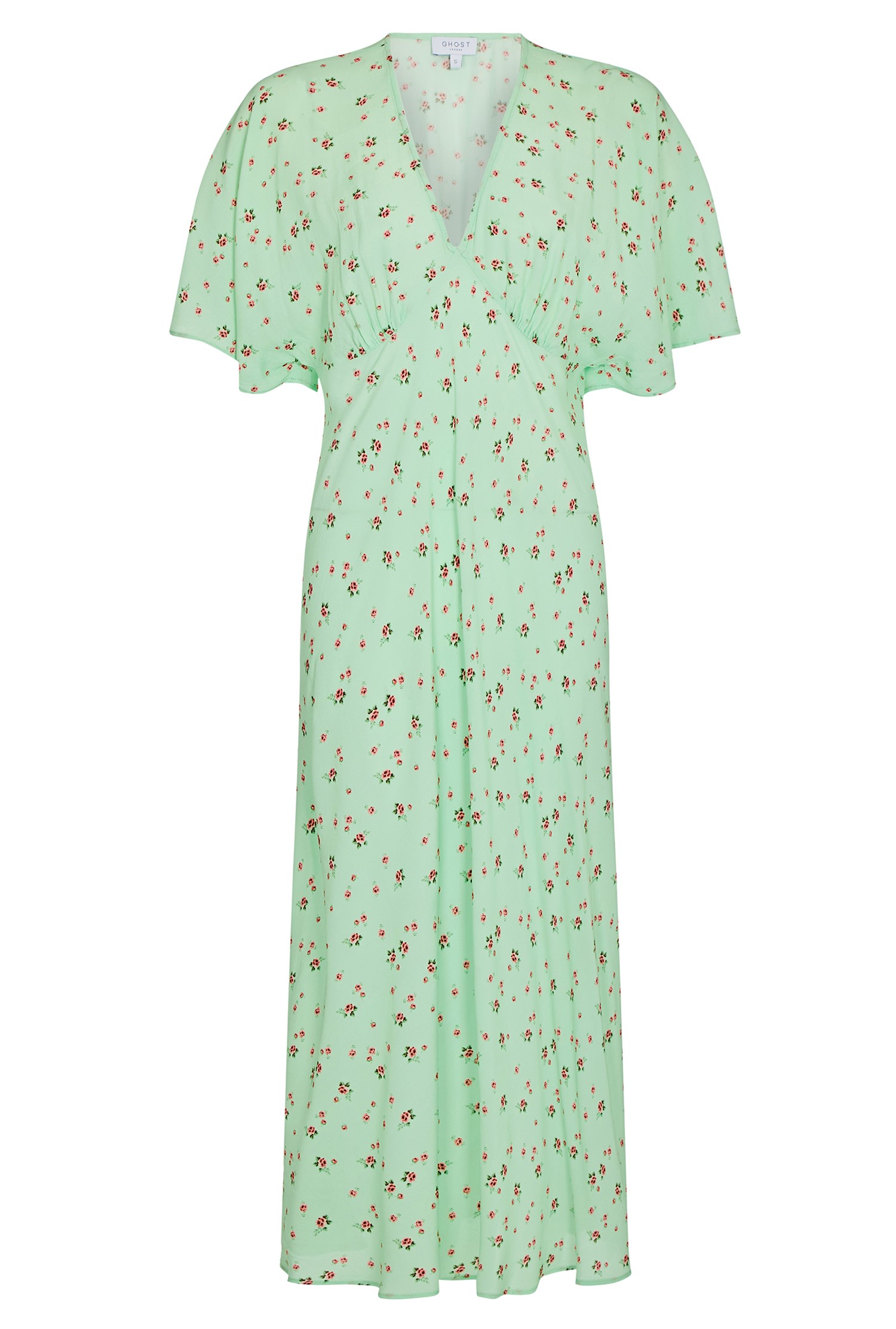 Crepe Midi Dress with Short Sleeves in Green Print | Ghost London