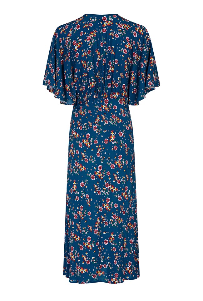 Crepe Midi Dress with Short Sleeves in Blue Print | Ghost London