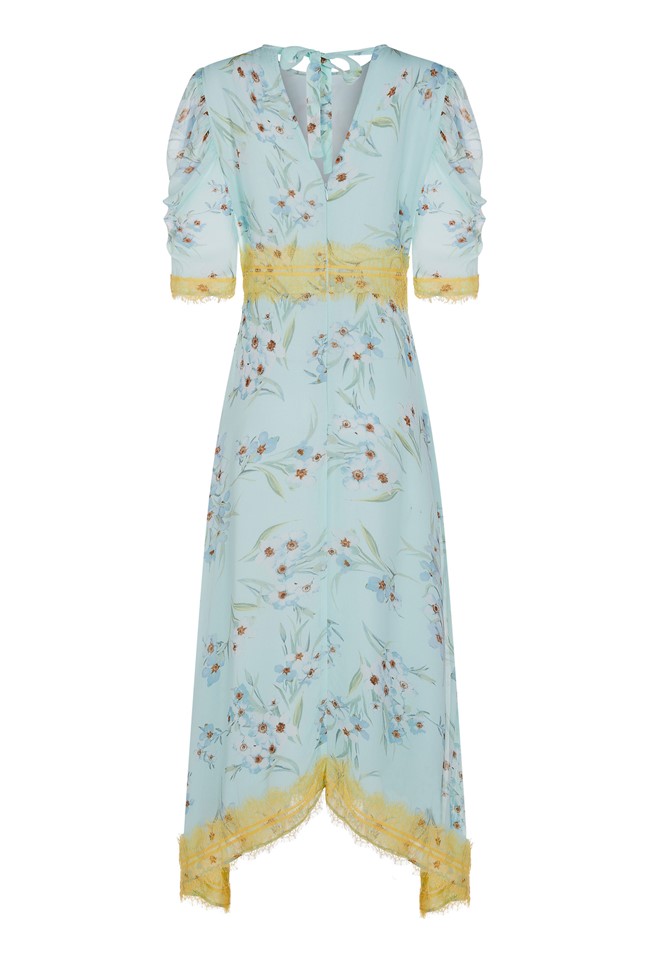 Georgette Midi Dress with 3/4 Sleeves in Blue Print | Ghost London