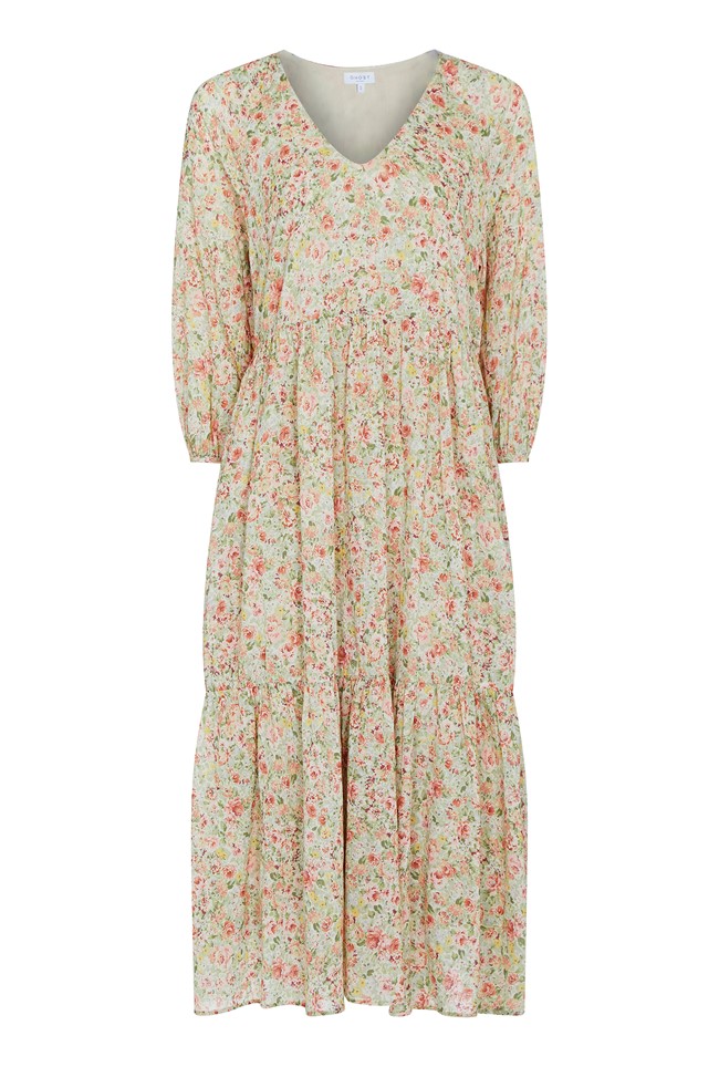 Cotton Midi Dress with 3/4 Sleeves in Cream Print | Ghost London