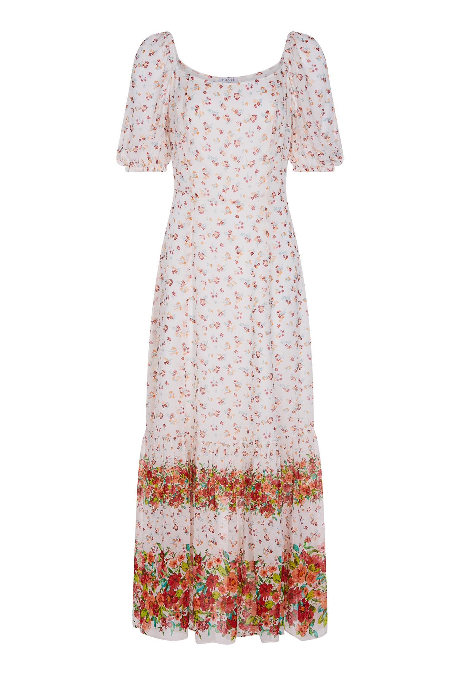 Georgette Midi Dress with Short Sleeves in Cream Print | Ghost London