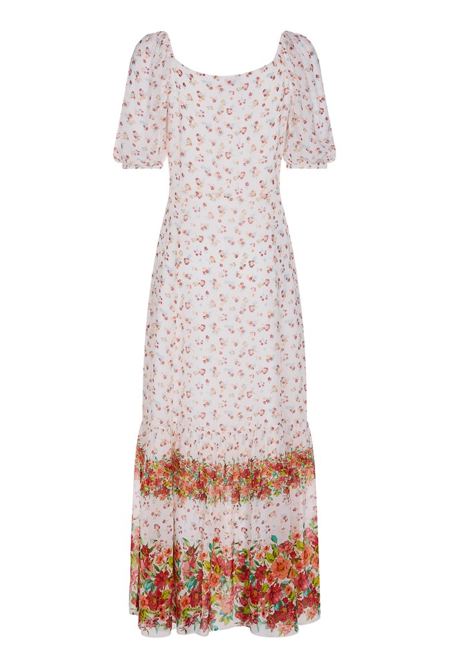 Georgette Midi Dress with Short Sleeves in Cream Print | Ghost London