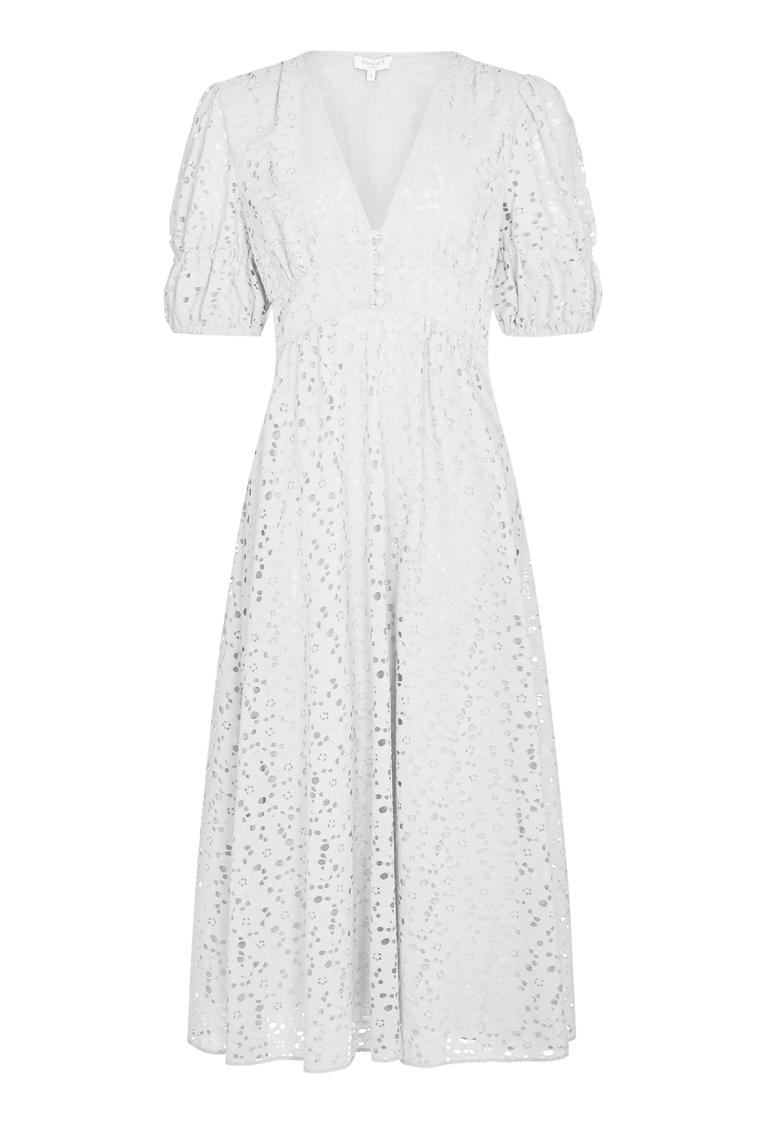 Cotton Midi Dress with Short Sleeves in White Print | Ghost London