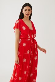 Georgette Midi Dress with Short Sleeves in Red Print | Ghost London