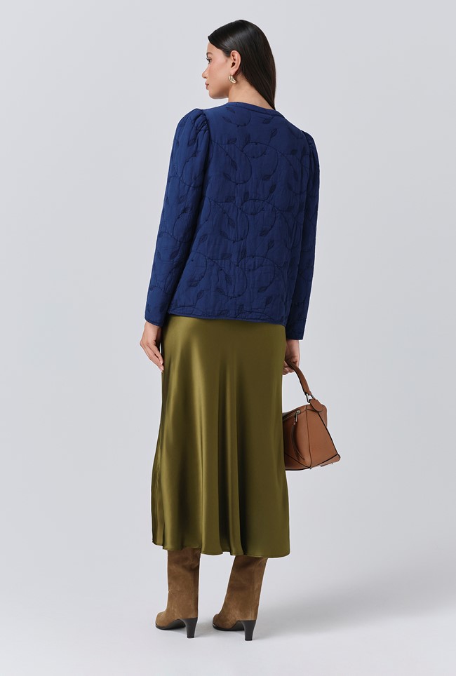 Zara Quilted Crepe Embroidered Button Through Jacket