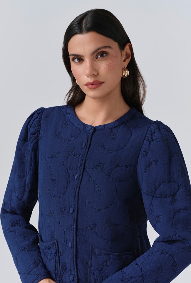 Zara Quilted Crepe Embroidered Button Through Jacket