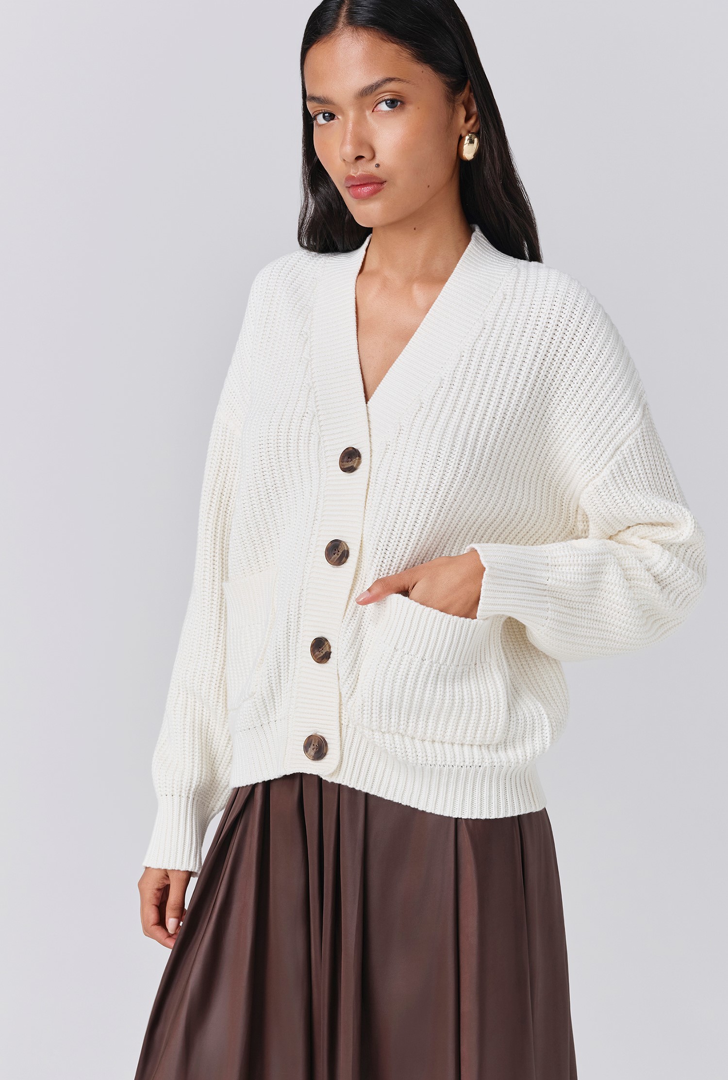 An image depicting Ghost Lyla Knitted V Neck Cardigan