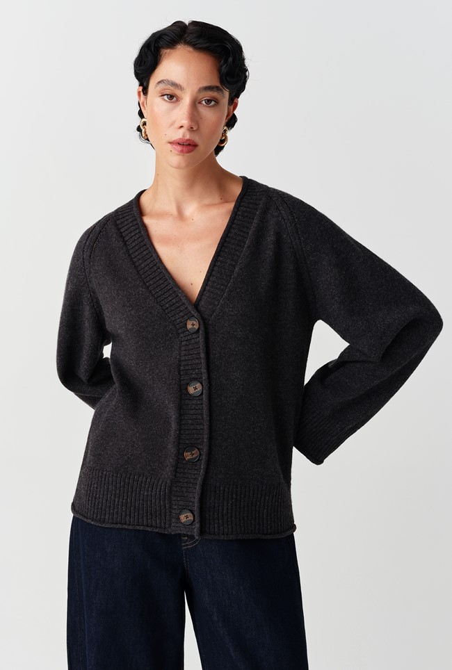 Darcy V-Neck Rolled Hem Knitted Cardigan