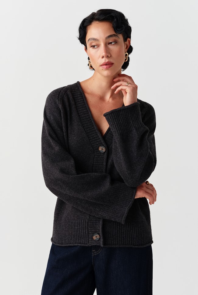 Darcy V-Neck Rolled Hem Knitted Cardigan
